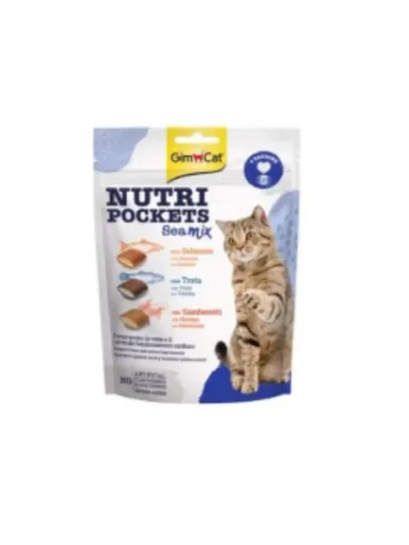 Gimcat Лакомства для кошек подушечки с лососем, тунцом и криветками
