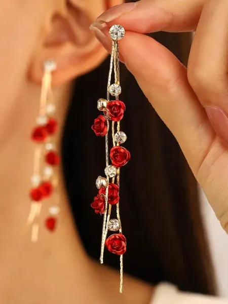 Серьги длинные красные женские бижутерия вечерние висячие HVO&YA