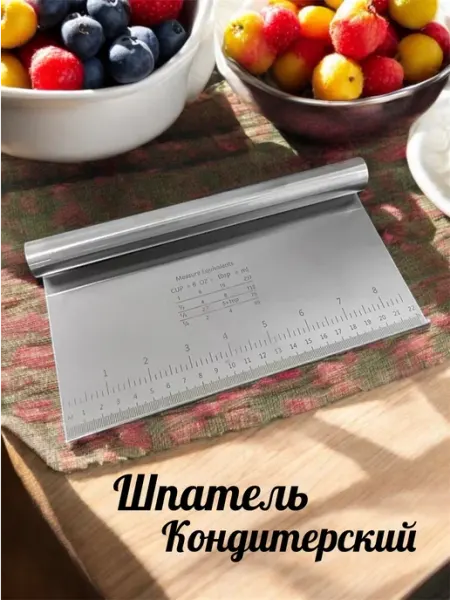 Шпатель кондитерский металлический с линейкой 22см