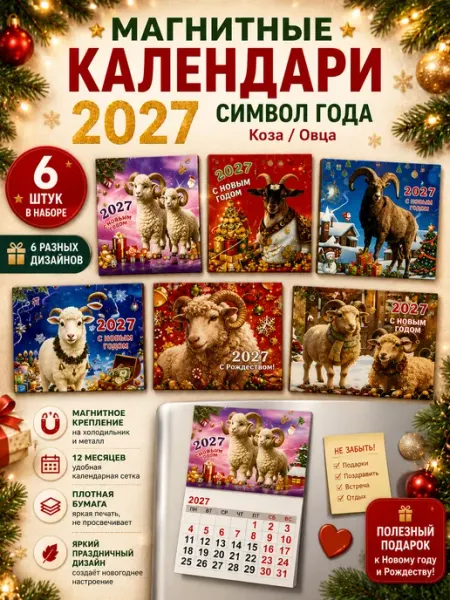 Календари отрывные на магните 2027 Коза Овечка набор 6 шт Новогодний Market