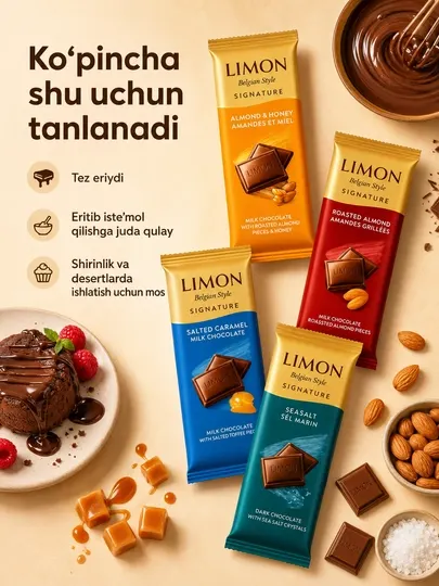 Кондитерская плитка LIMON Signature Belgian Style 50 г, наборы 5 и 20 шт, Ne'mat - Шоколад
