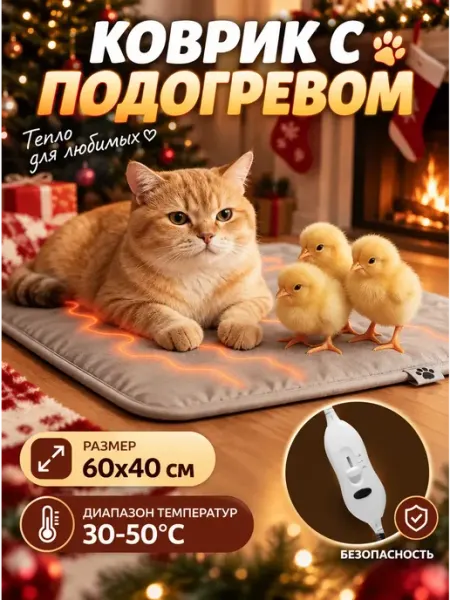 Коврик с подогревом для животных электрогрелка 40*60 см