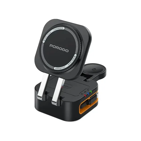 Porodo 25W 3-в-1 складная быстрая беспроводная зарядная станция с LED-подсветкой