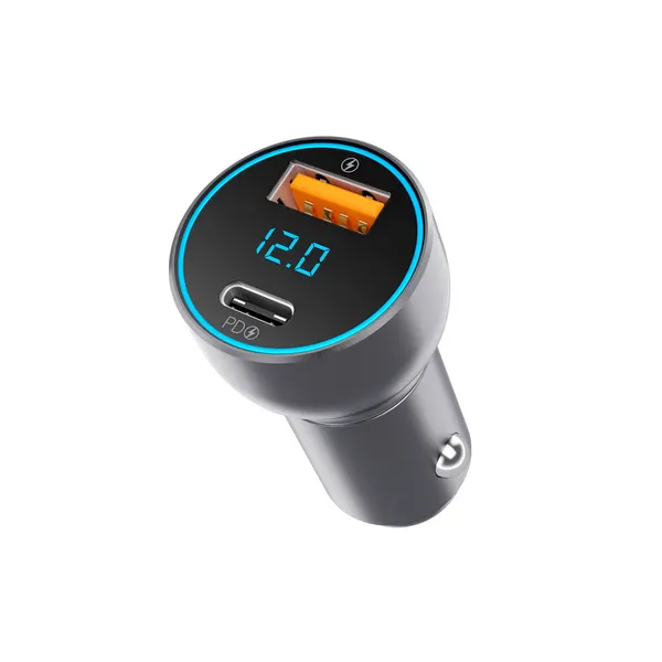 Автомобильное зарядное устройство USB A + USB-C, PD, QC 3.0, 36W, дисплей, алюминий, графит, Deppa 11294