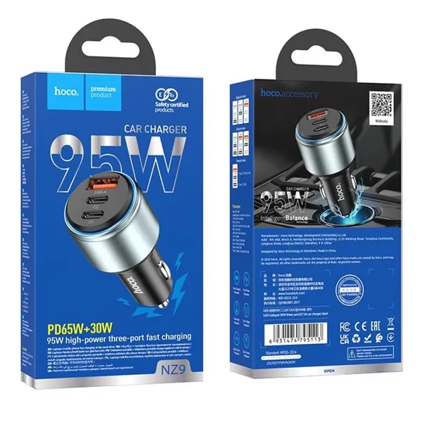 Автомобильное зарядное устройство HOCO NZ9 Galloper, USB-A QC3.0, 2 x Type-C PD 95W (Черный)