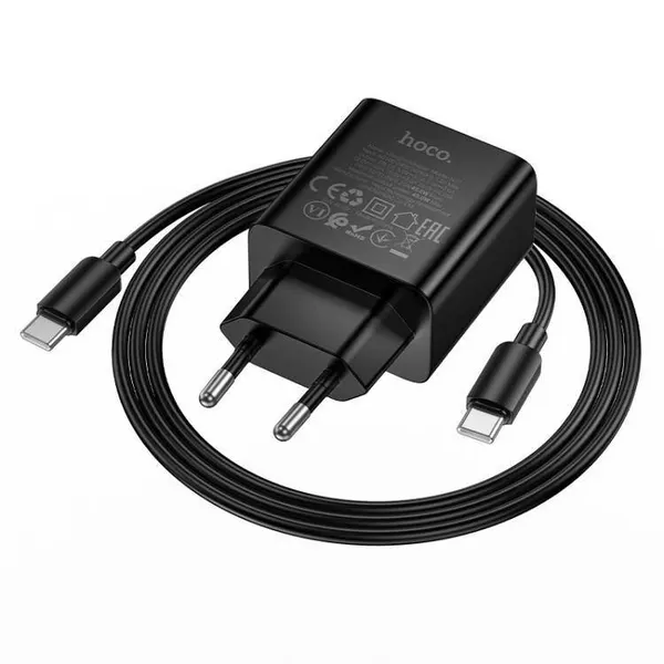 Зарядное устройство HOCO N77 Star 45W PD USB-C с кабелем Type-C 1 м, быстрая зарядка, EU вилка, черное