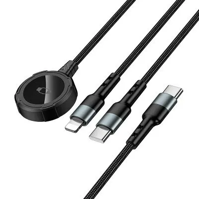 Зарядное устройство HOCO для Apple Watch 1xUSB-C + 1x Lightning с Кабелем Type-C, черный