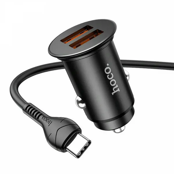 Блок питания автомобильный 2 USB, HOCO NZ1, Developer, кабель Type-C цв. чёрный