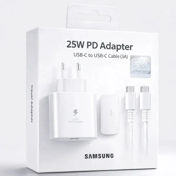 Зарядное устройство Samsung 25W USB‑C с кабелем (белый) — быстрая и безопасная зарядка
