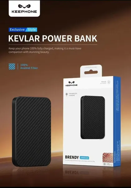 Внешний аккумулятор Keephone Brendy, 10000 мА⋅ч, металл/карбон, беспроводная зарядка MagSafe, power bank