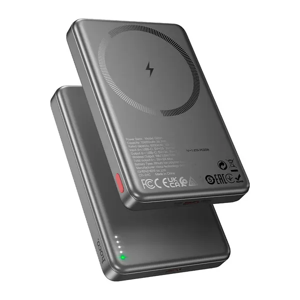 Hoco Q26A Joy 10000mAh Powerbank – 20W PD, Type-C, магнитная беспроводная зарядка, LED-индикатор, черный