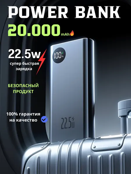 Внешний аккумулятор честные 20000 mA/h 22.5w с быстрой зарядкой