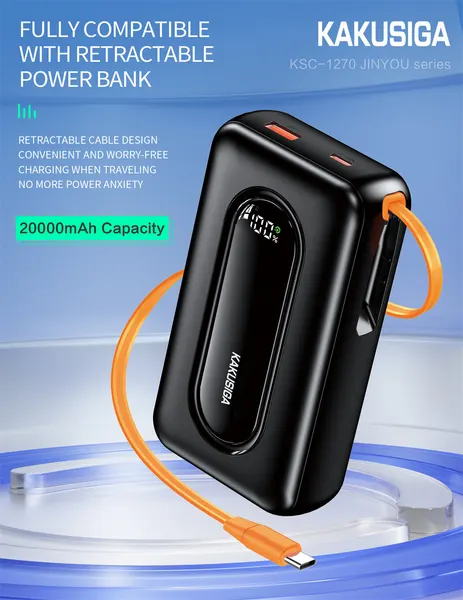 Внешний аккумулятор Kakusiga, 20000 mAh, быстрая зарядка, Li-Ion