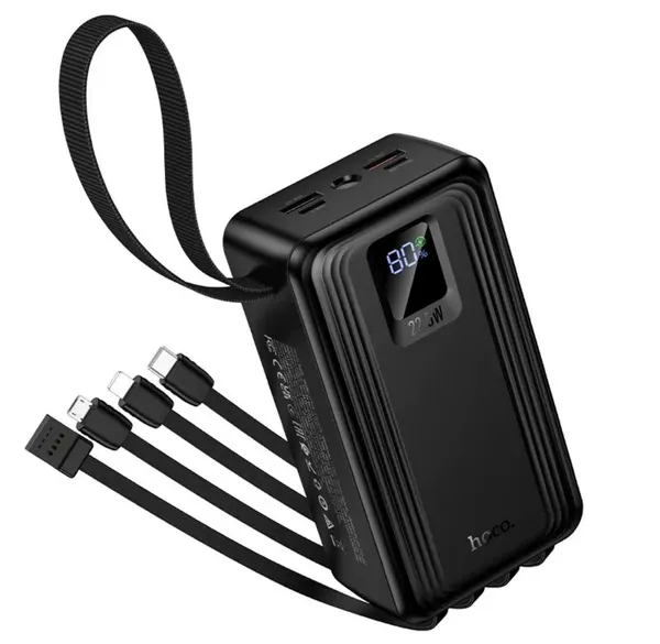 Внешний аккумулятор HOCO J173A Jingyao 30000 мАч 22.5W PD/QC, со встроенными кабелями Type-C/Lightning/Micro-USB,