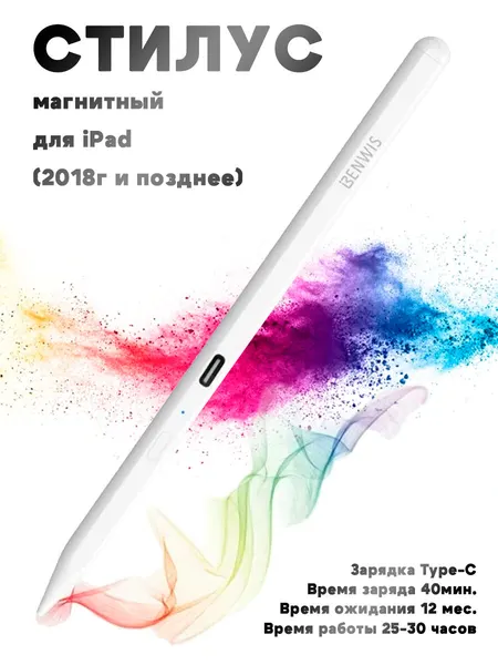 Емкостной стилус для iPad, аккумулятор 230 мАч, чувствительность к наклону