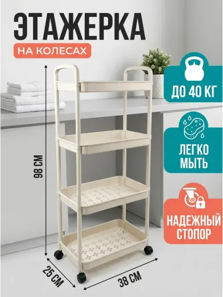 Полка передвижная кухонная этажерка узкая пластик GOOD HOME
