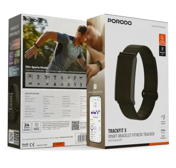Смарт-браслет Porodo TrackFit X PDMB1062, AMOLED, IP68, Bluetooth 5.4, 120+ спортивных режимов, мониторинг здоровья