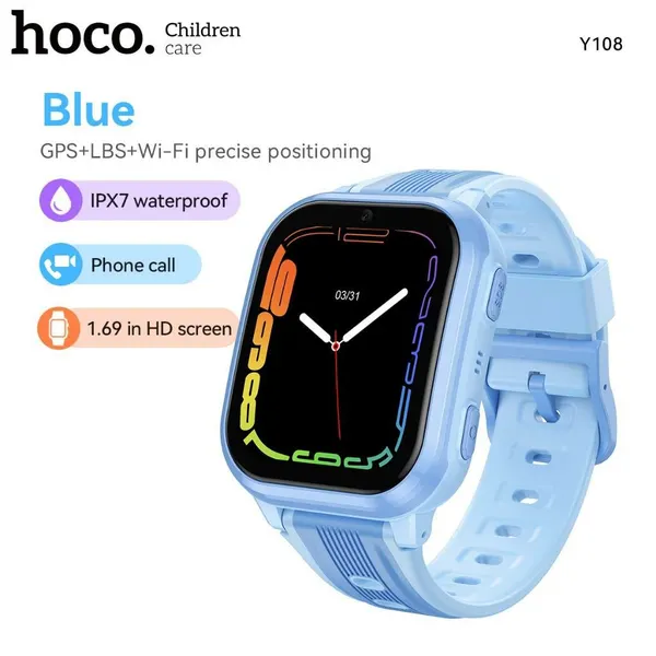 Детские умные часы HOCO Y108 4G LTE с GPS, видеозвонками, кнопкой SOS, IPX7, SeTracker2