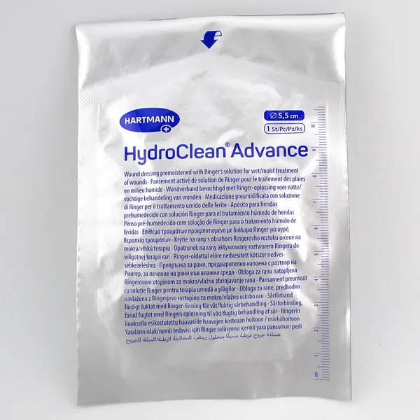 Повязка HydroClean Advance (Гидроклин Эдванс) д 5.5см, с раствором Рингера и антисептиком, 609666 (Поштучно (1 штука))