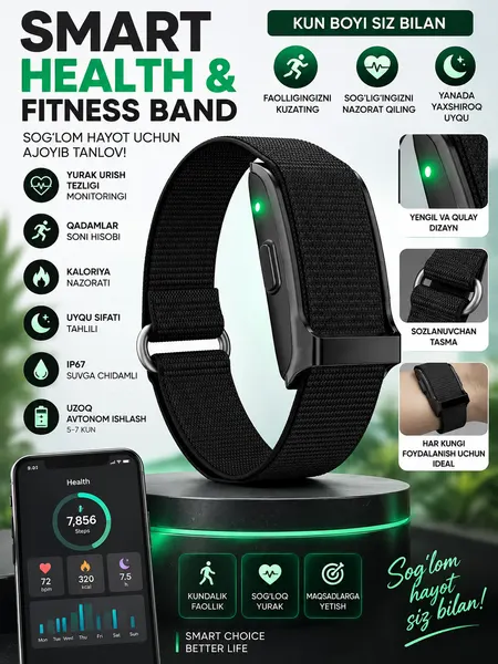 Smart Health & Fitness Band умный фитнес-браслет, пульс, SpO2, сон, IP68