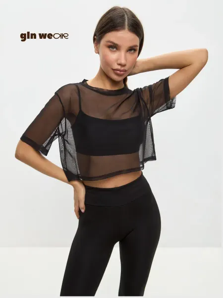 GLNWEAR Футболка сетка прозрачная укороченная