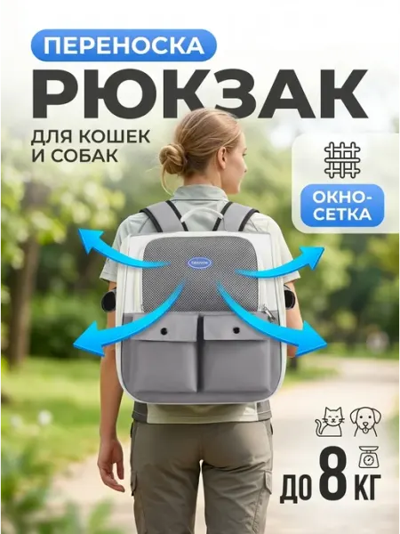 Сумка рюкзак для кошек и собак до 8кг для путешествий Pawdle