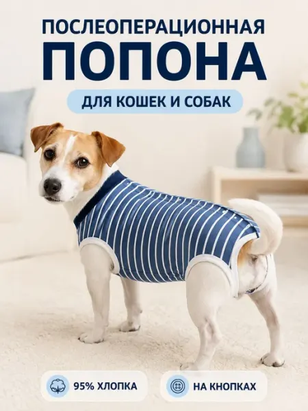 Попона послеоперационная на усиленных кнопках для кошек и