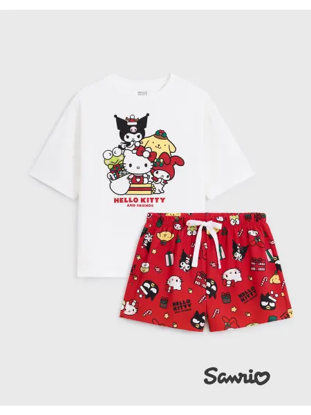 Gloria jeans Пижама с шортами и футболкой новогодним принтом Hello Kitty