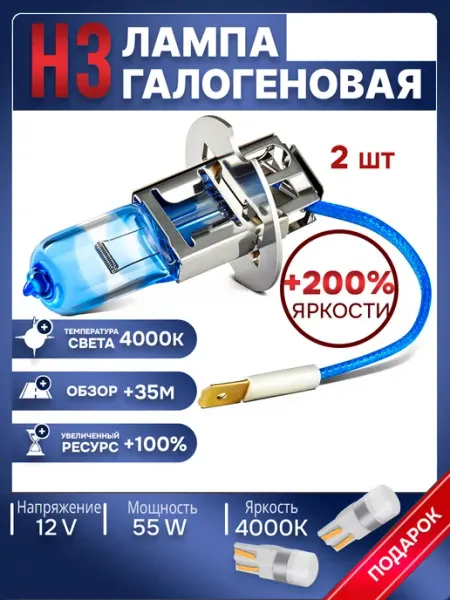 Автомобильные лампы H3, 4000K, 2 шт Rich car