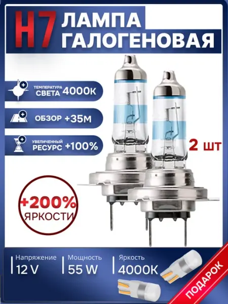 Автомобильные лампы H7, 4000K, 2 шт Rich car