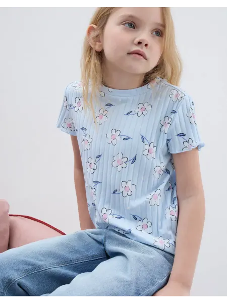 Gloria jeans Голубая облегающая футболка в рубчик для девочки