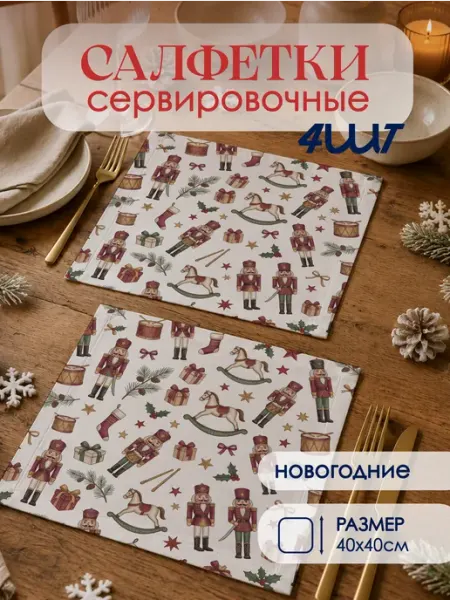 Новогодние салфетки тканевые на стол сервировочные 4 шт