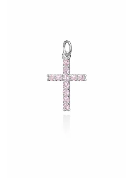 S10013 Подвеска Крест с фианитами серебристо-розовый Liliya - needlework