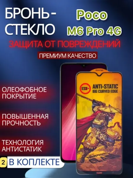 Защитное стекло антистатик на POCO M6 Pro 4G glass and case