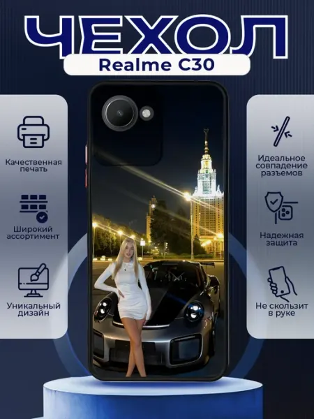 Чехол на REALME C30 силиконовый с принтом Порше 911 PRINTberries
