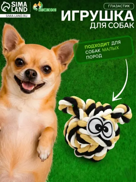 Канатный мячик для собак и кошек 10 см Пижон