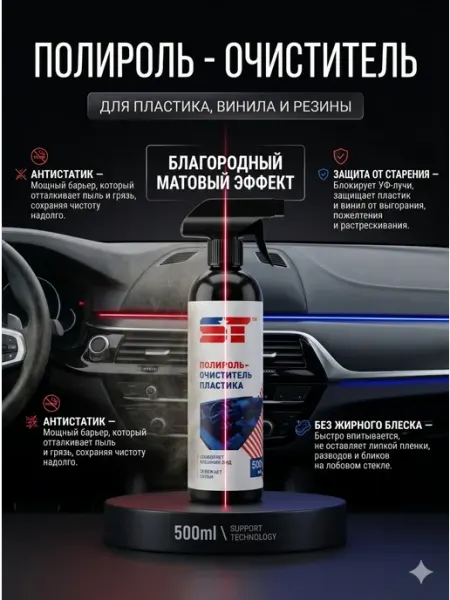 Полироль - очиститель пластика 500мл SUPPORT TECHNOLOGY