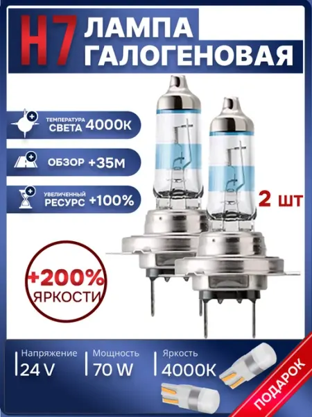 Автомобильные лампы H7 24V 4000K, 2 шт Rich car