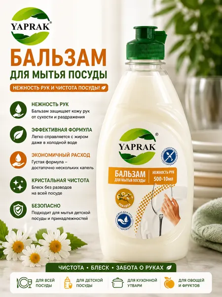 Бальзам для мытья посуды олива 500 МГ "Yaprak"