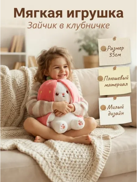 Реалистичная ягода мягкая игрушка кролик 35см Discovery Style