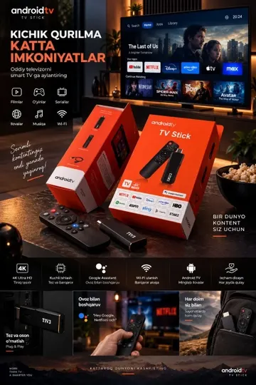 Смарт ТВ приставка Android TV Stick 4K Ultra HD медиаплеер смарт бокс флешка - Плееры и техника для проигрывания