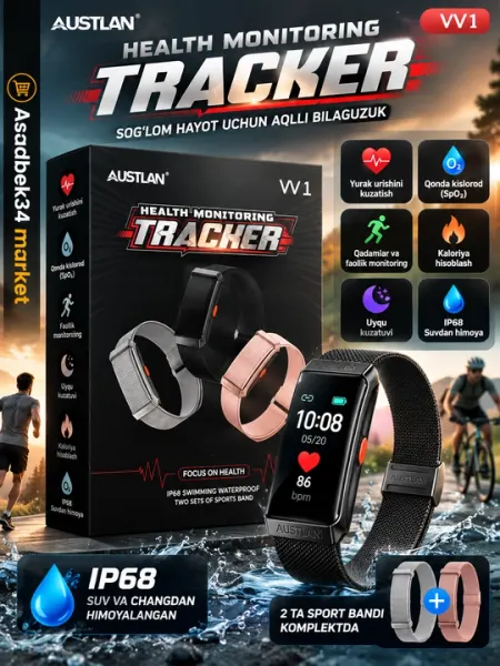 AUSTLAN VV1 — HEALTH MONITORING TRACKER умный браслет - Фитнес браслеты