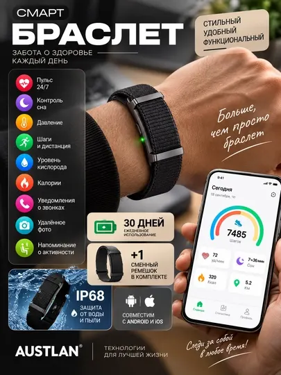 AUSTLAN W1 — умный браслет для мониторинга здоровья и активности - Фитнес браслеты