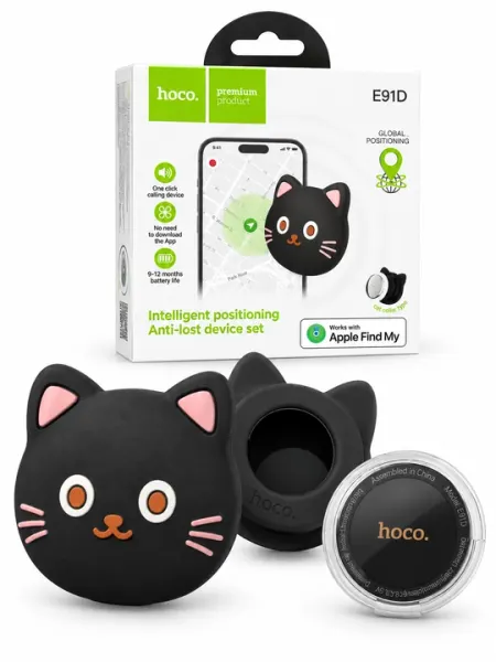 Bluetooth-трекер HOCO E91D для кошек, метка на ошейник, Apple Find My, черный - GPS-трекеры и GPS-маяки