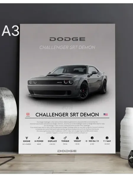 Постер на стену Dodge Challenger A3 без рамки A.R.I