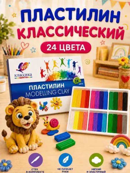 Пластилин для школы классический Луч 24 цвета