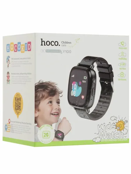 Детские умные смарт-часы с GPS-трекером и прослушкой Hoco Y100 (Черные)