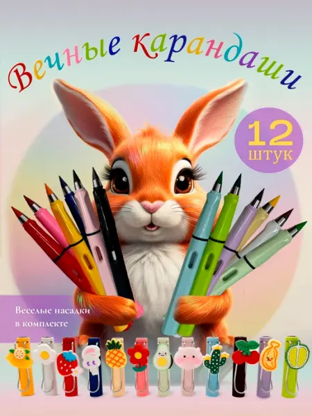 Карандаши цветные вечные с ластиком для рисования Li&Ri