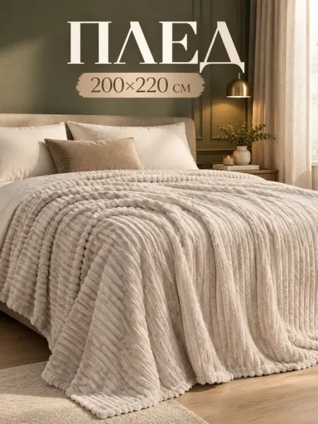 Плед-Покрывало 200х220 на диван и кровать пушистый мягкий ADORE HOME