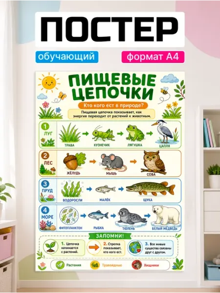 Обучающие плакаты для дошкольников Пищевые цепочки Стико